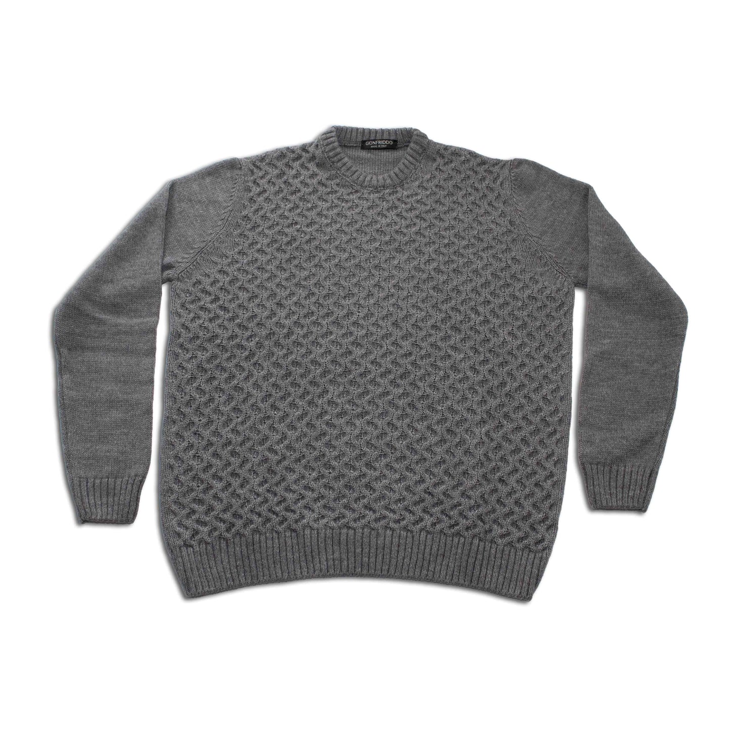 Crew Neck Cable Knit Sweater - Med Grey