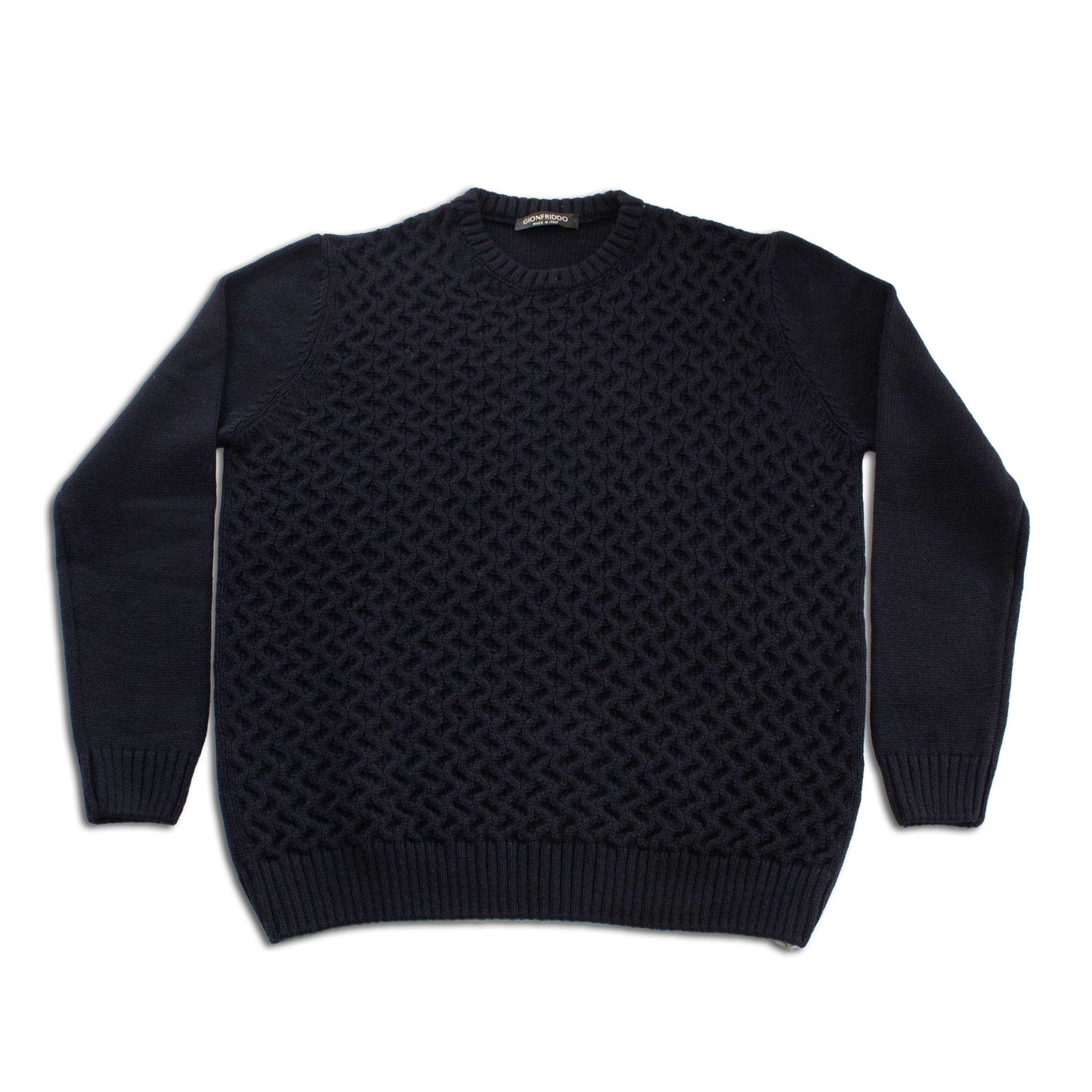 Crew Neck Cable Knit Sweater - Navy