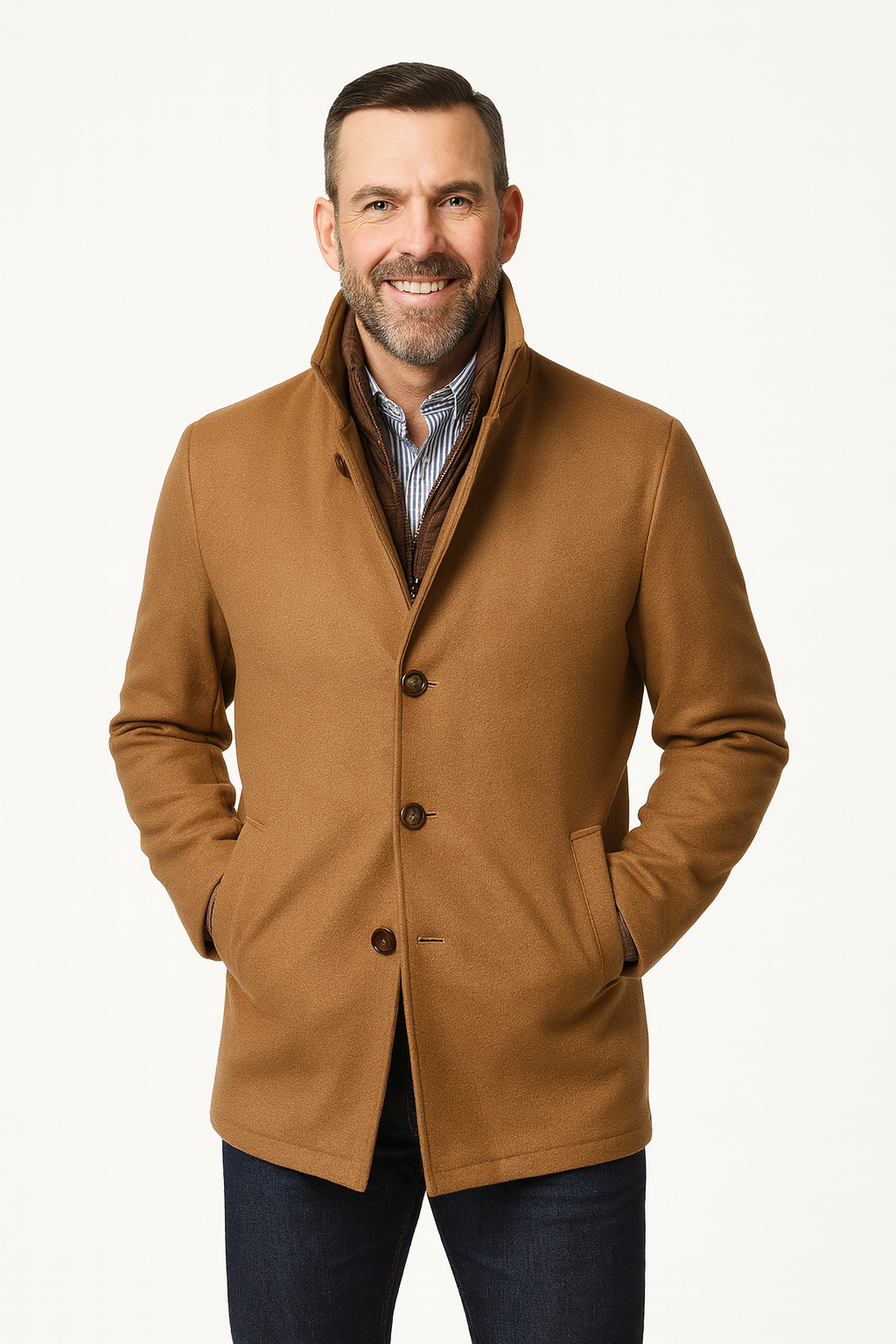 Cashmere-Wool Blend Car Coat - CAMEL