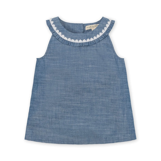 Organic Ruffle Collar Chambray Top