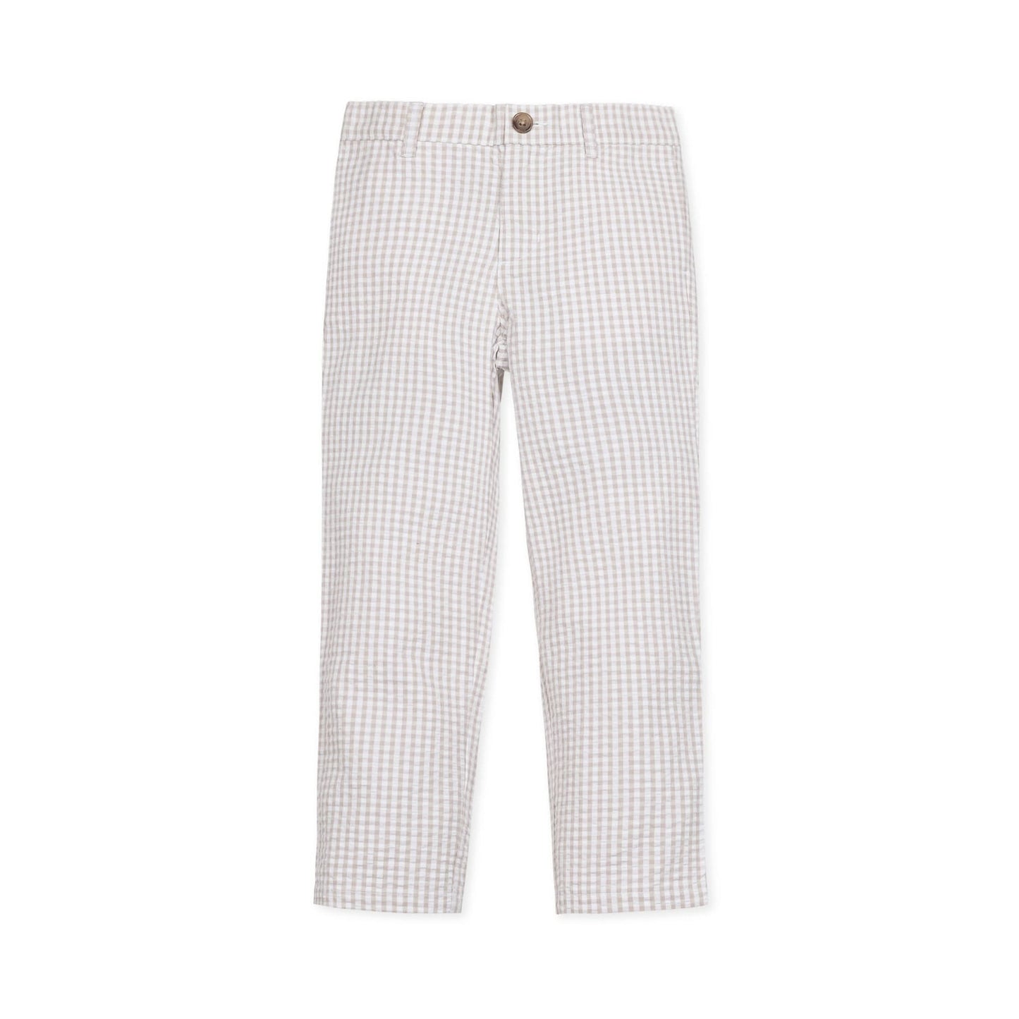 Organic Seersucker Suit Pant Taupe Gingham