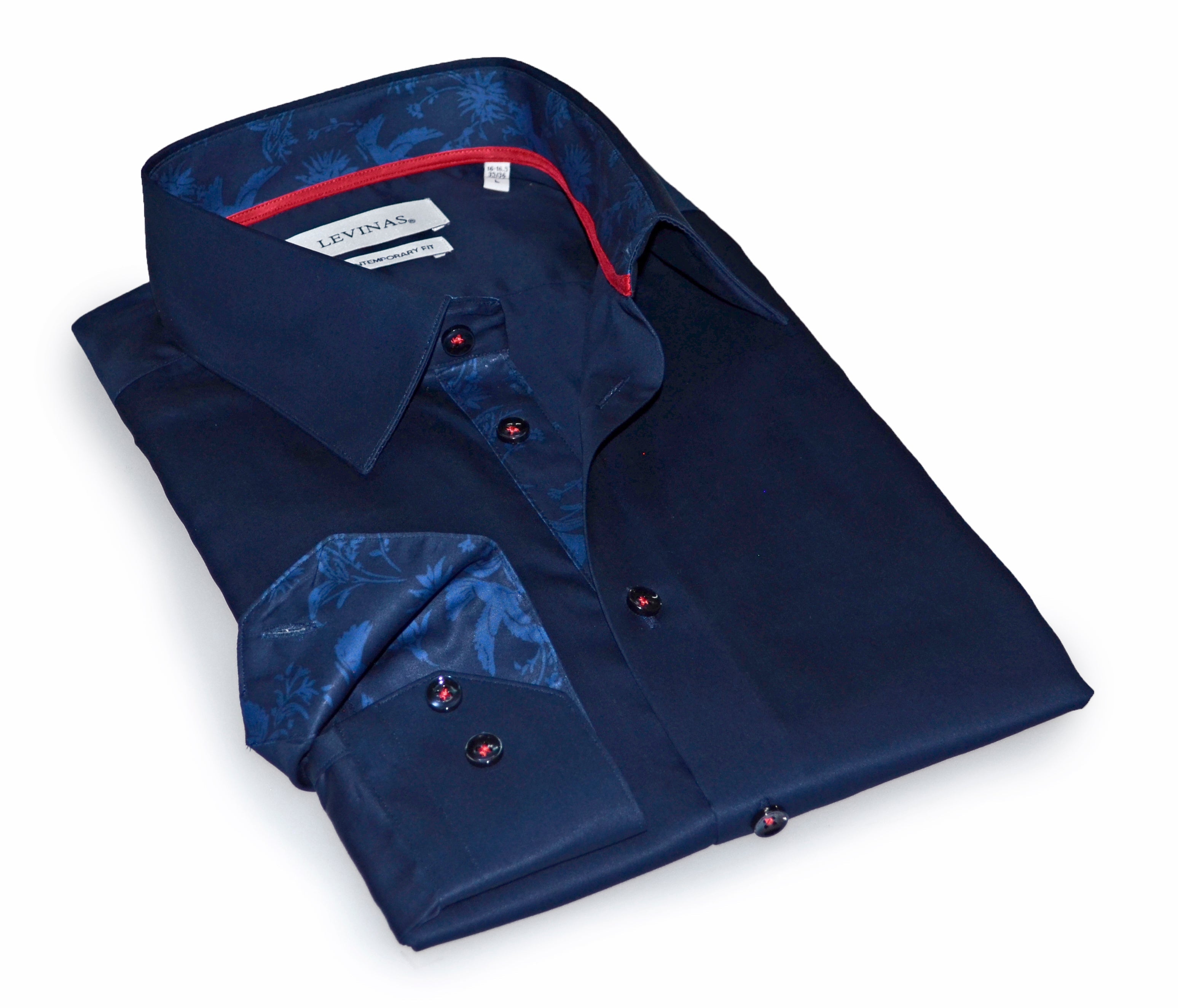 Geo Button-Up Shirt With Contrast Details // Navy // Contemporary Fit (Regular) - M/15-15 1/2 Geo Button-Up Shirt With Contrast Details // Navy // Contemporary Fit (Regular) - M/15-15 1/2