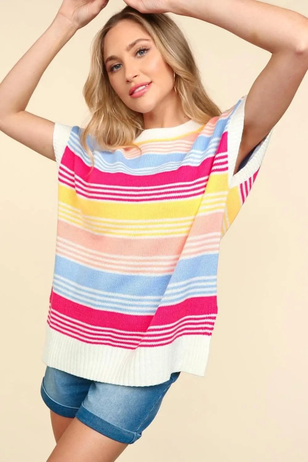 Trendsi Striped Knit Top Women's Casual Side Slit Tee Soft & Stylish