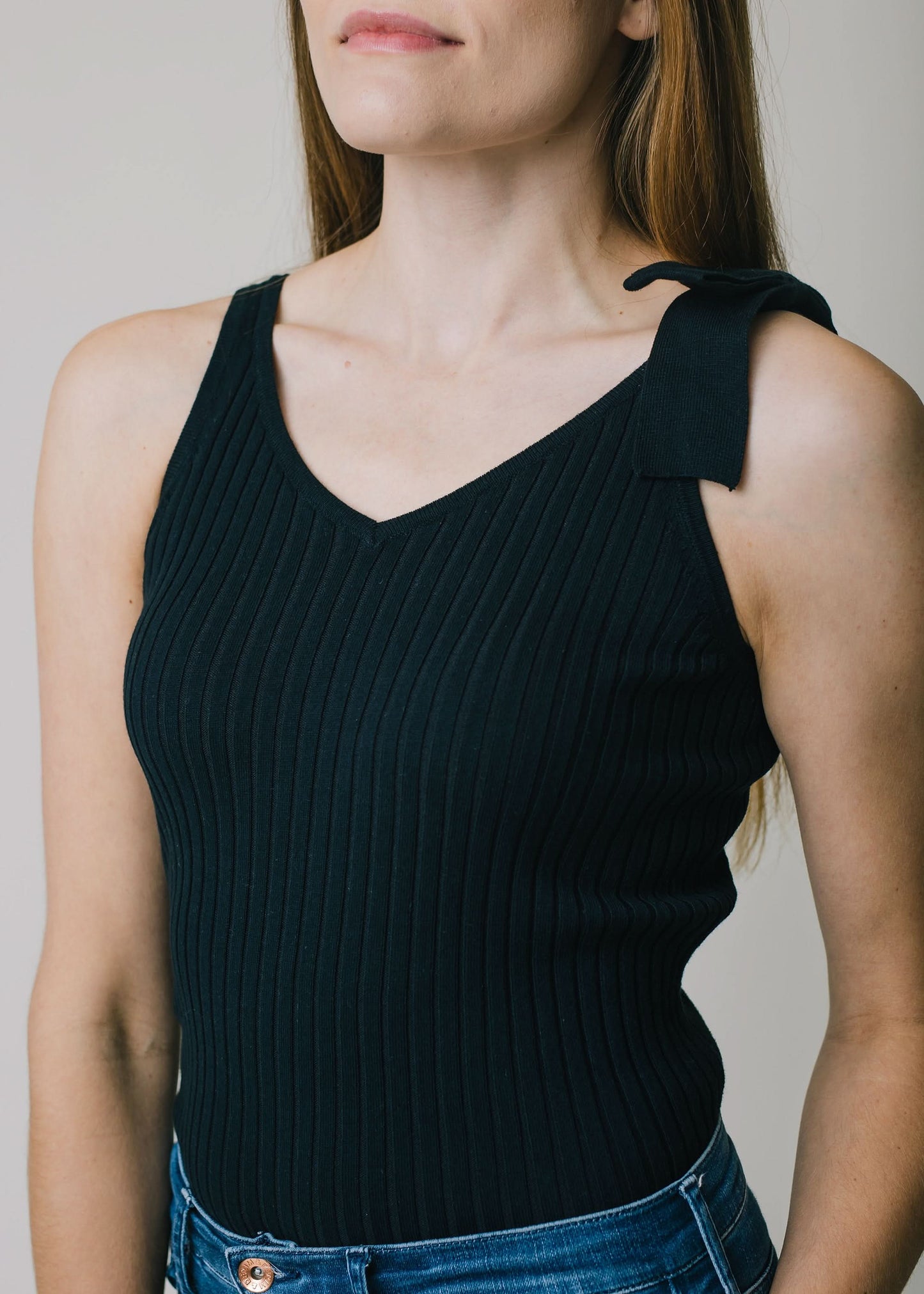 V-Neck Rib Knit Tank with Bow
