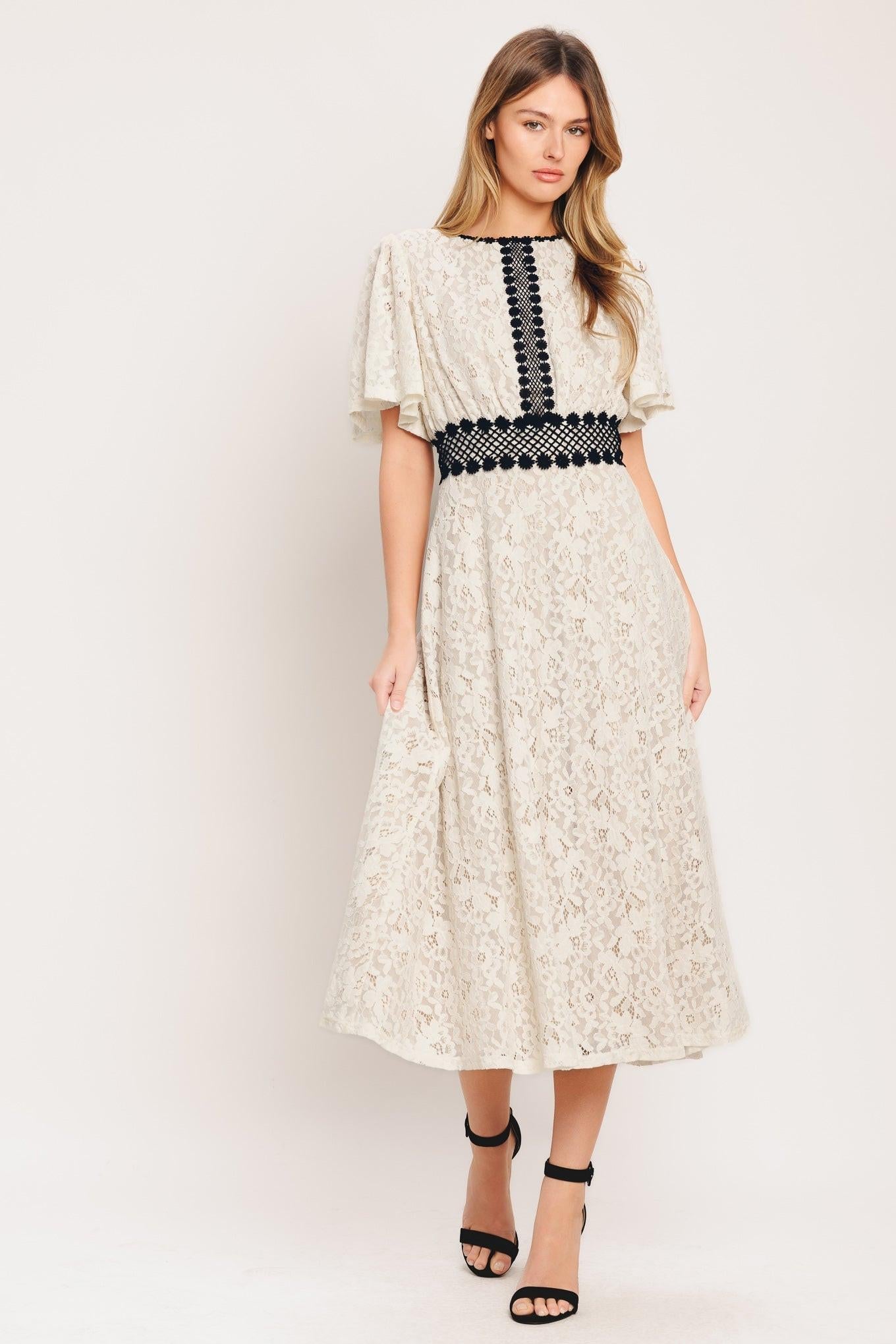 petite lace midi dress Button-Front Lace Midi Dress