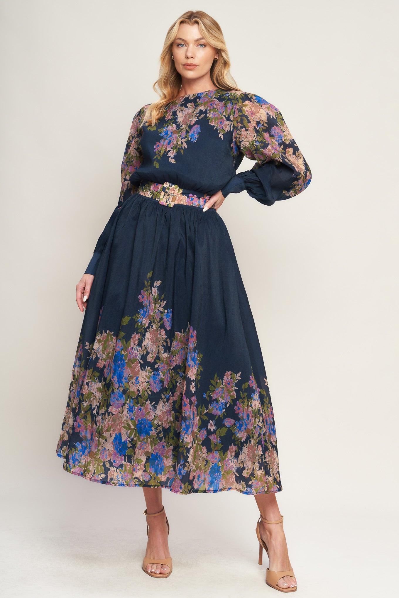 tapestry midi dress Lady Black Tie - Noir Tapestry Navy & Gold Midi Dress