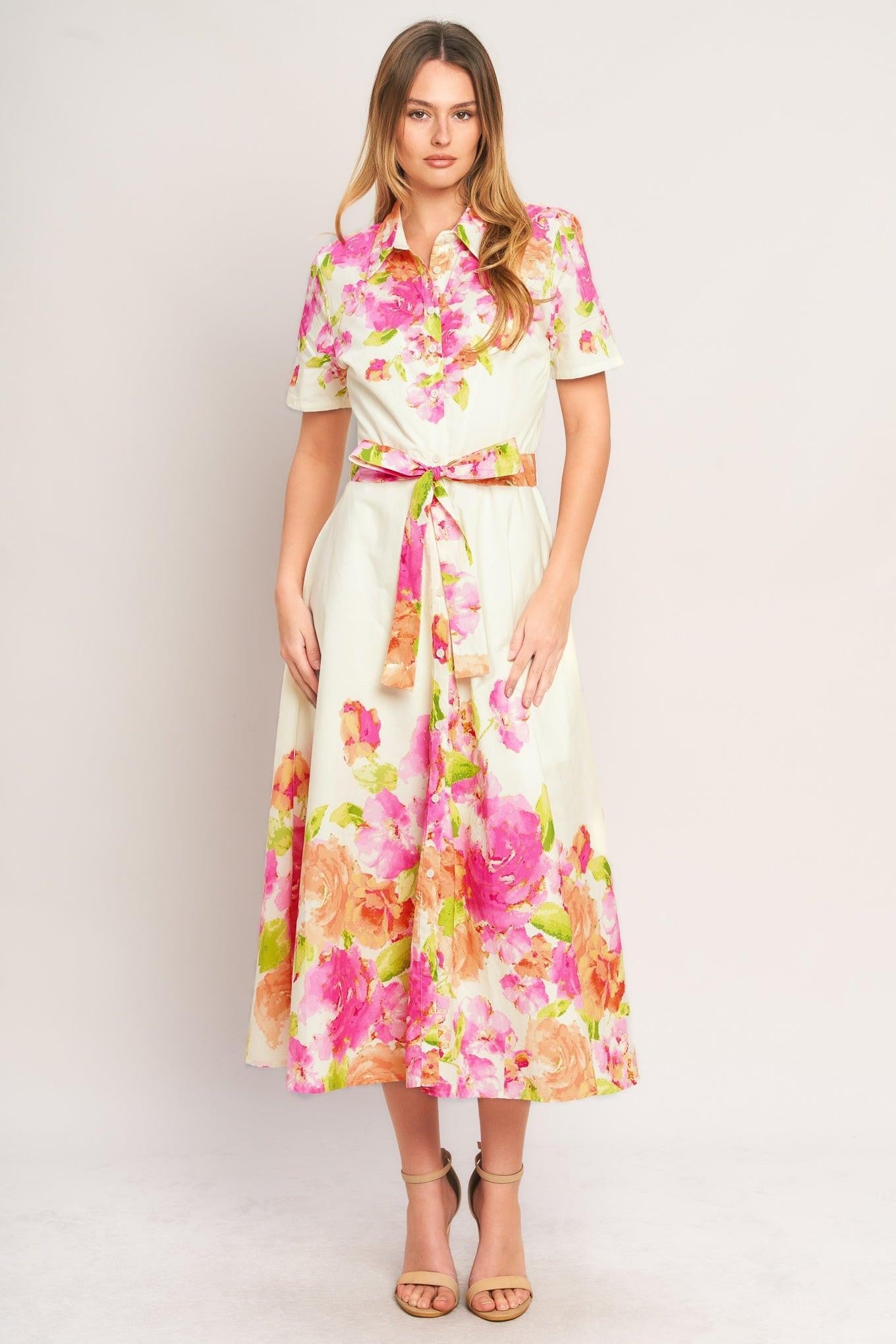 peony midi dress PEONY BLOOM WOVEN MIDI DRESS LIGHT TAUPE / M