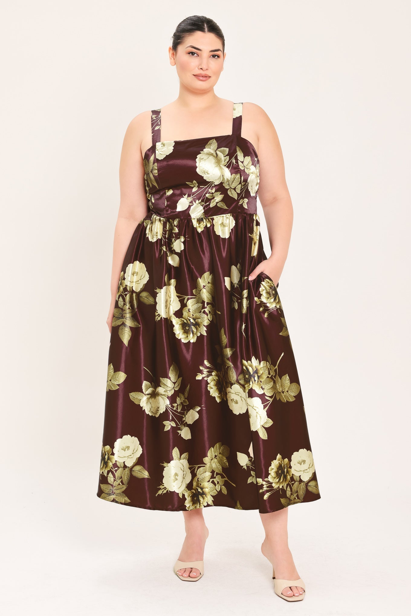 WINE GARDEN LULLABY WOVEN MIDI DRESS