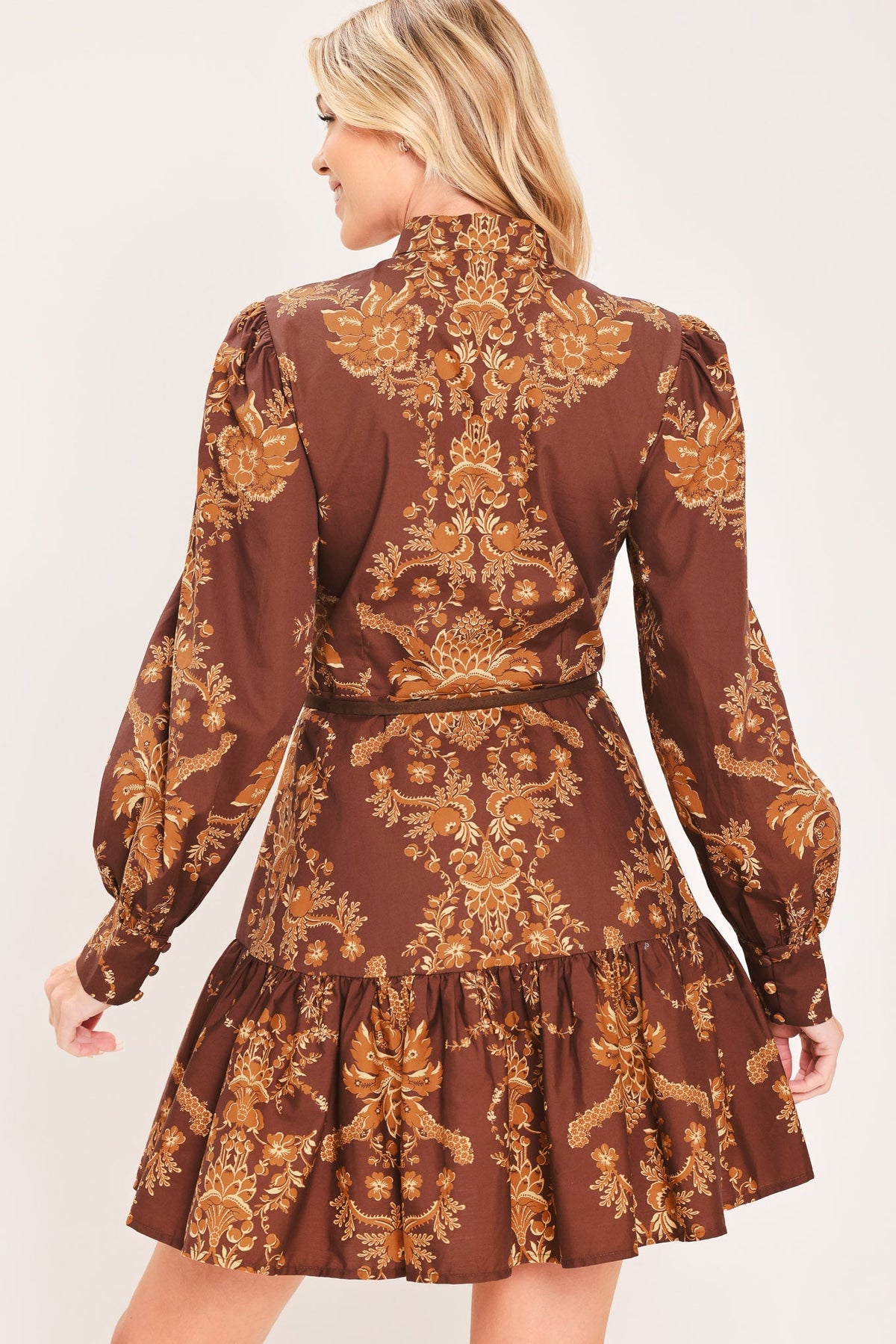 AUTUMN DAMASK SWAY WOVEN MINI DRESS