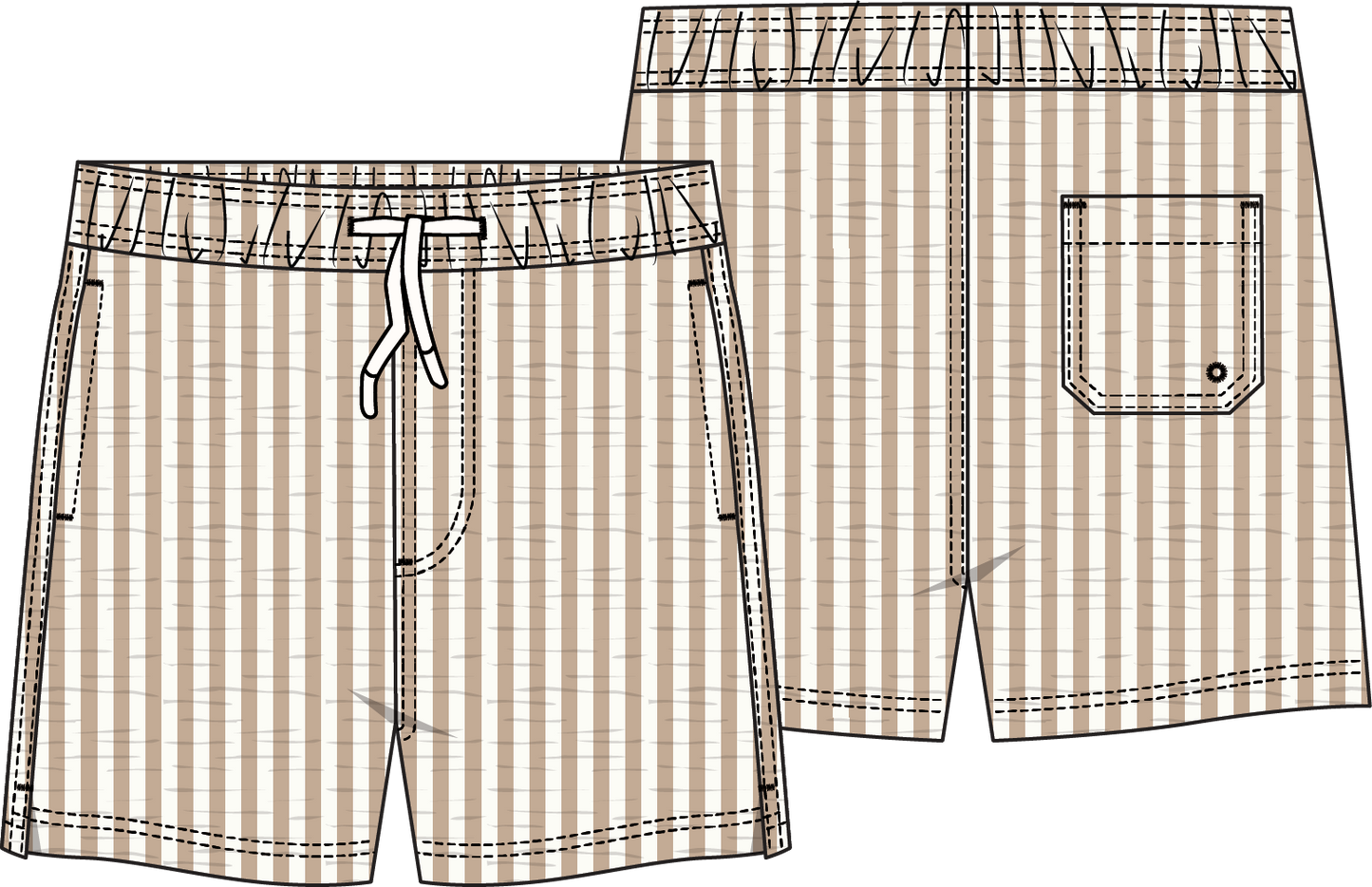 Petite Lem - Woven Swim Trunks, Beige Striped