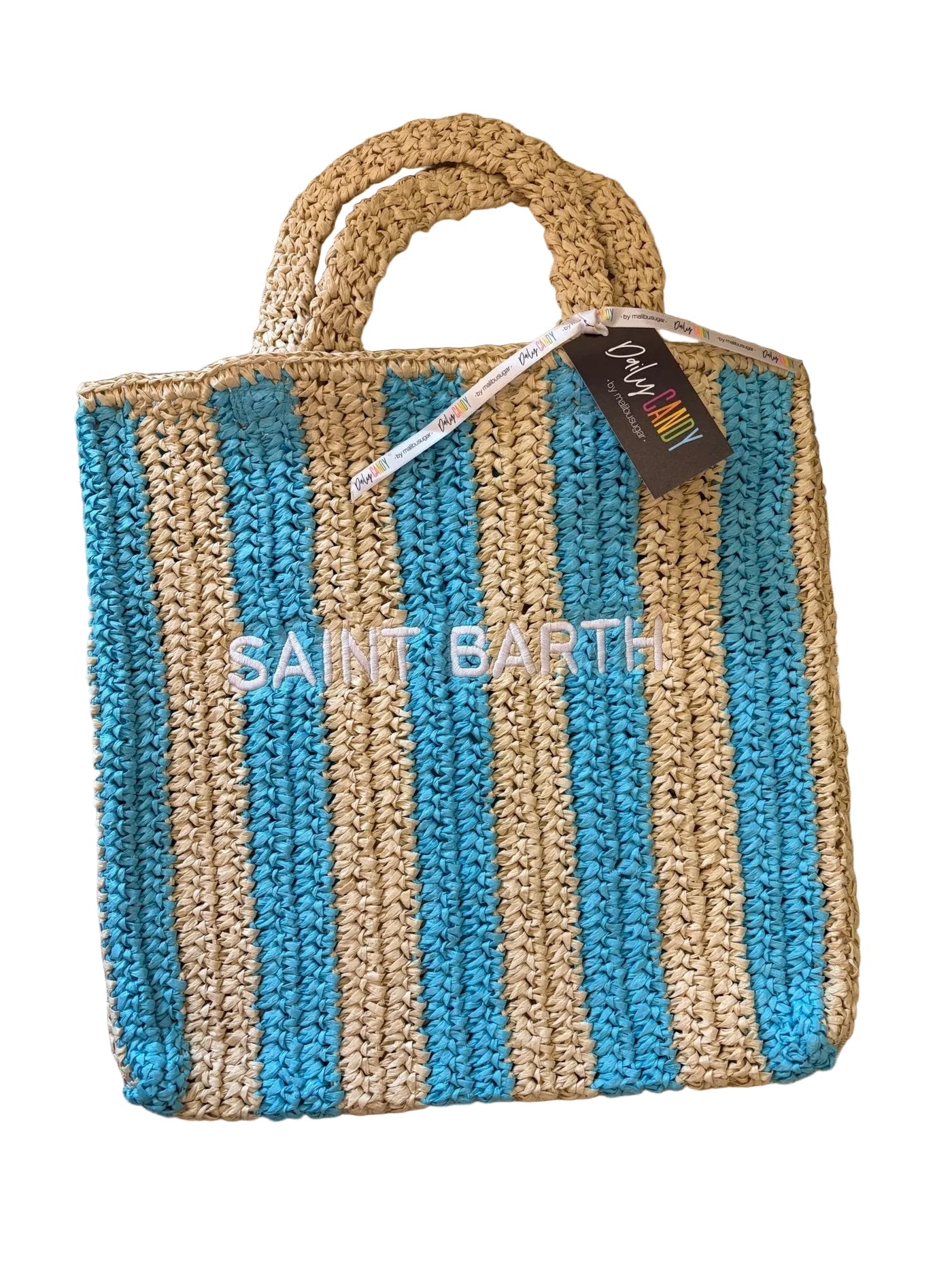 Malibu Sugar - Straw Striped Tote, Blue Saint Barth