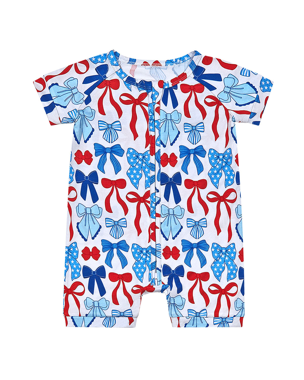 Bamboo Shorty Romper | Red-White & Bows