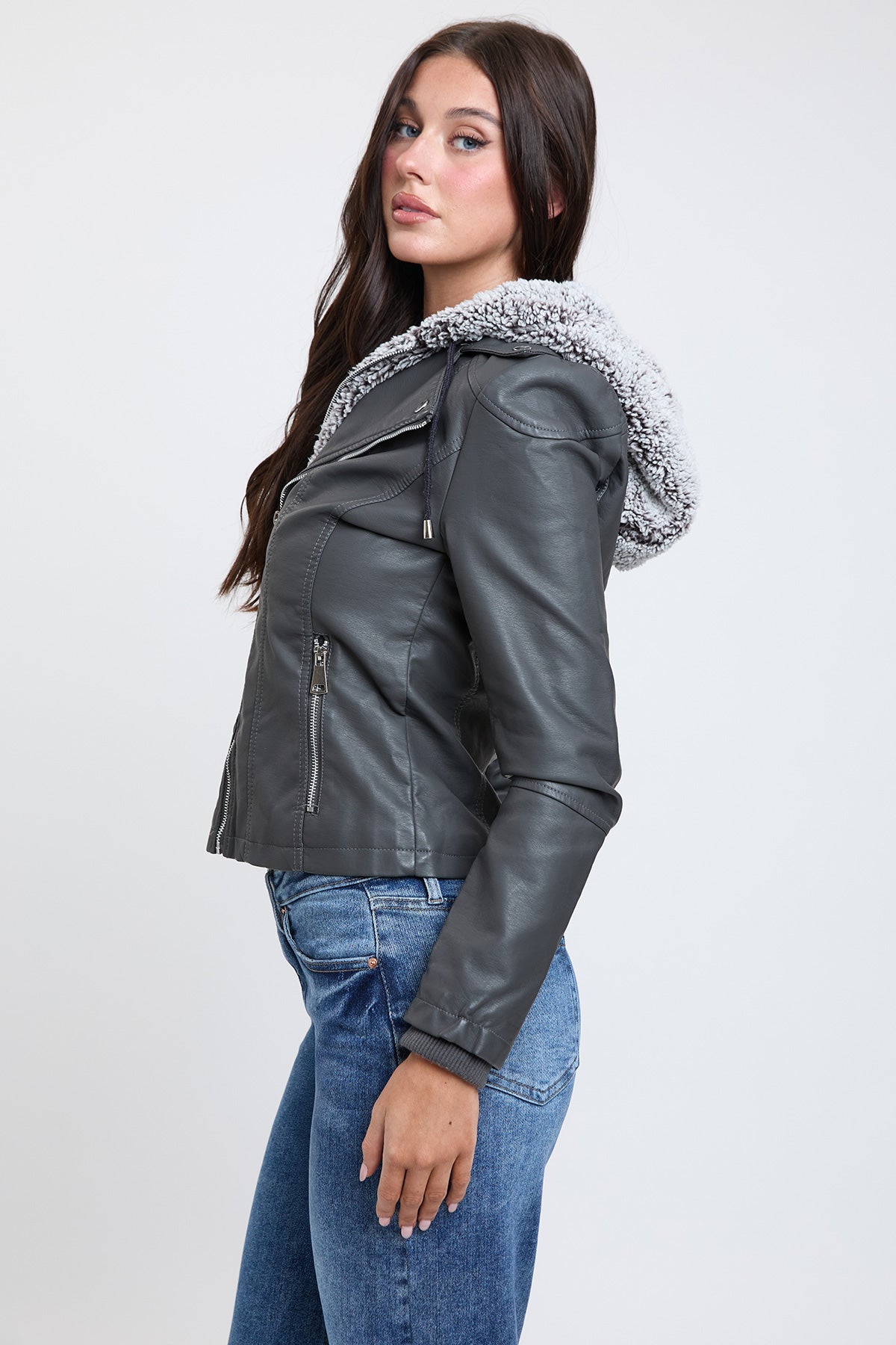 Women's Motto Pleather Jacket with Fur Lining