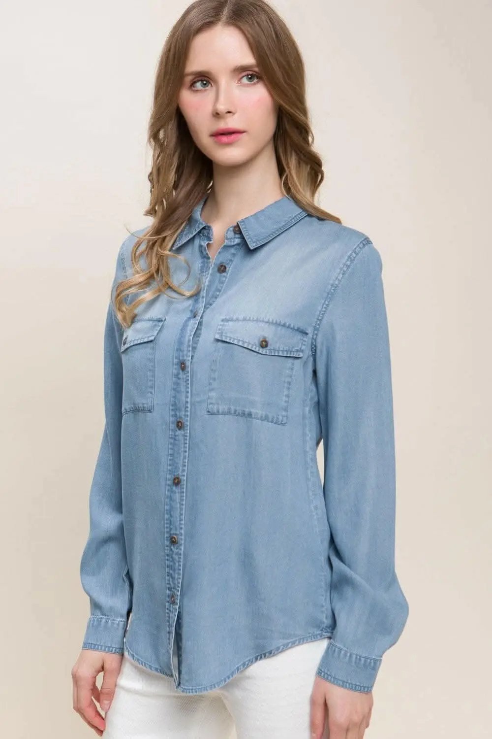 Trendsi Jeans & Denim - Premium Love Tree denim shirt with hem