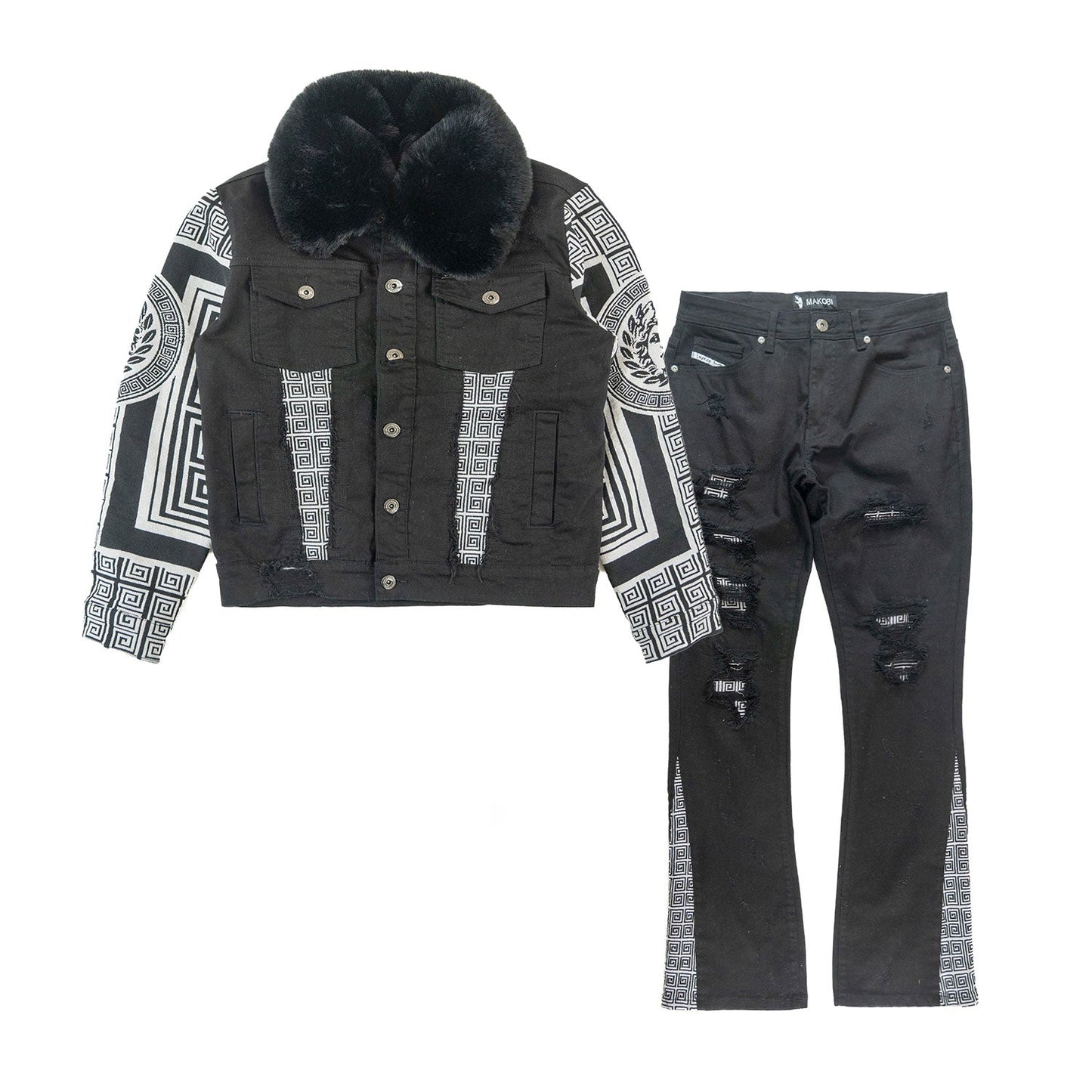M1054 SARTONI DENIM JACKET WITH FUR COLLAR - BLACK ( NOT SOLD SEPARATELY )