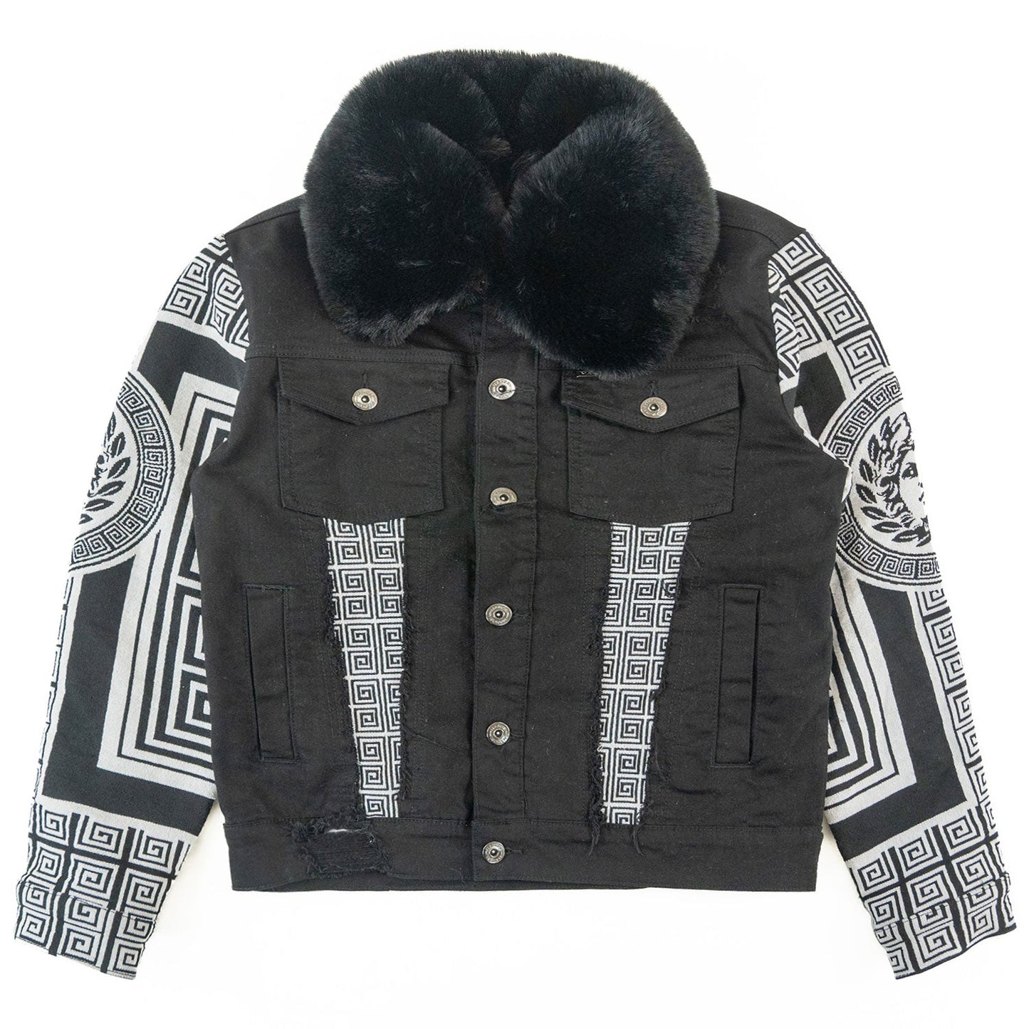 M1054 SARTONI DENIM JACKET WITH FUR COLLAR - BLACK ( NOT SOLD SEPARATELY )