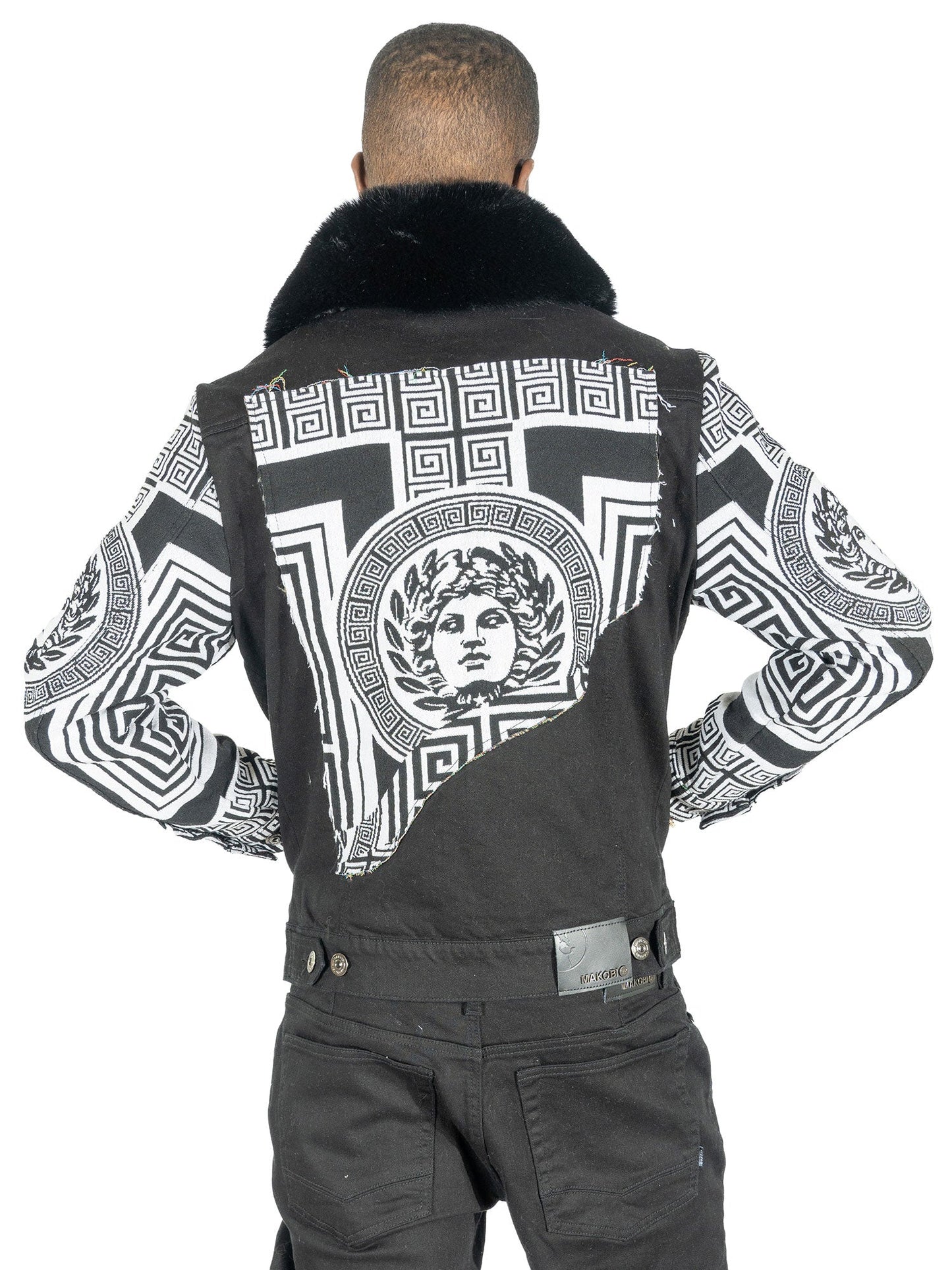 M1054 SARTONI DENIM JACKET WITH FUR COLLAR - BLACK ( NOT SOLD SEPARATELY )