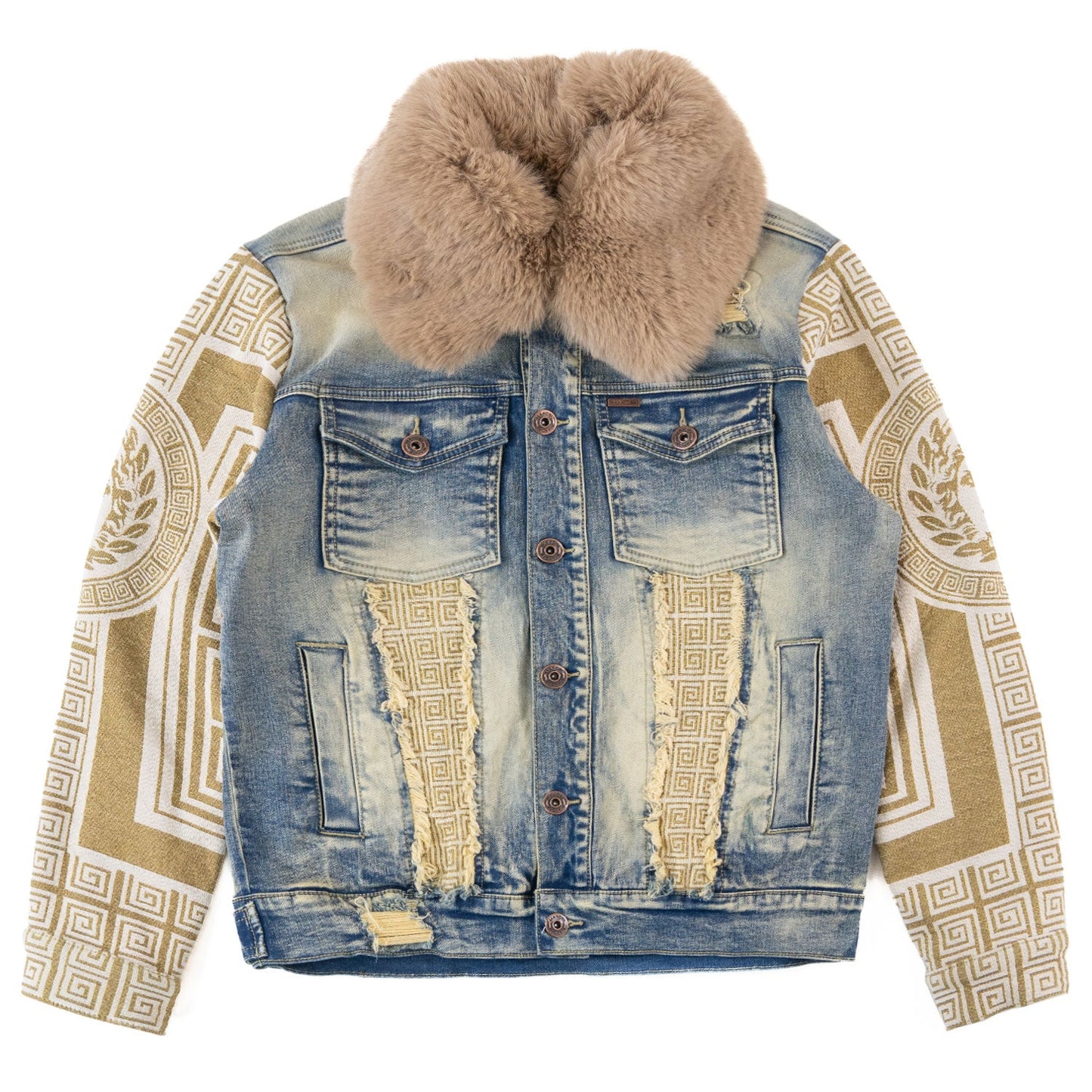 M1054 SARTONI DENIM JACKET WITH FUR COLLAR - DIRT ( NOT SOLD SEPARATLEY )