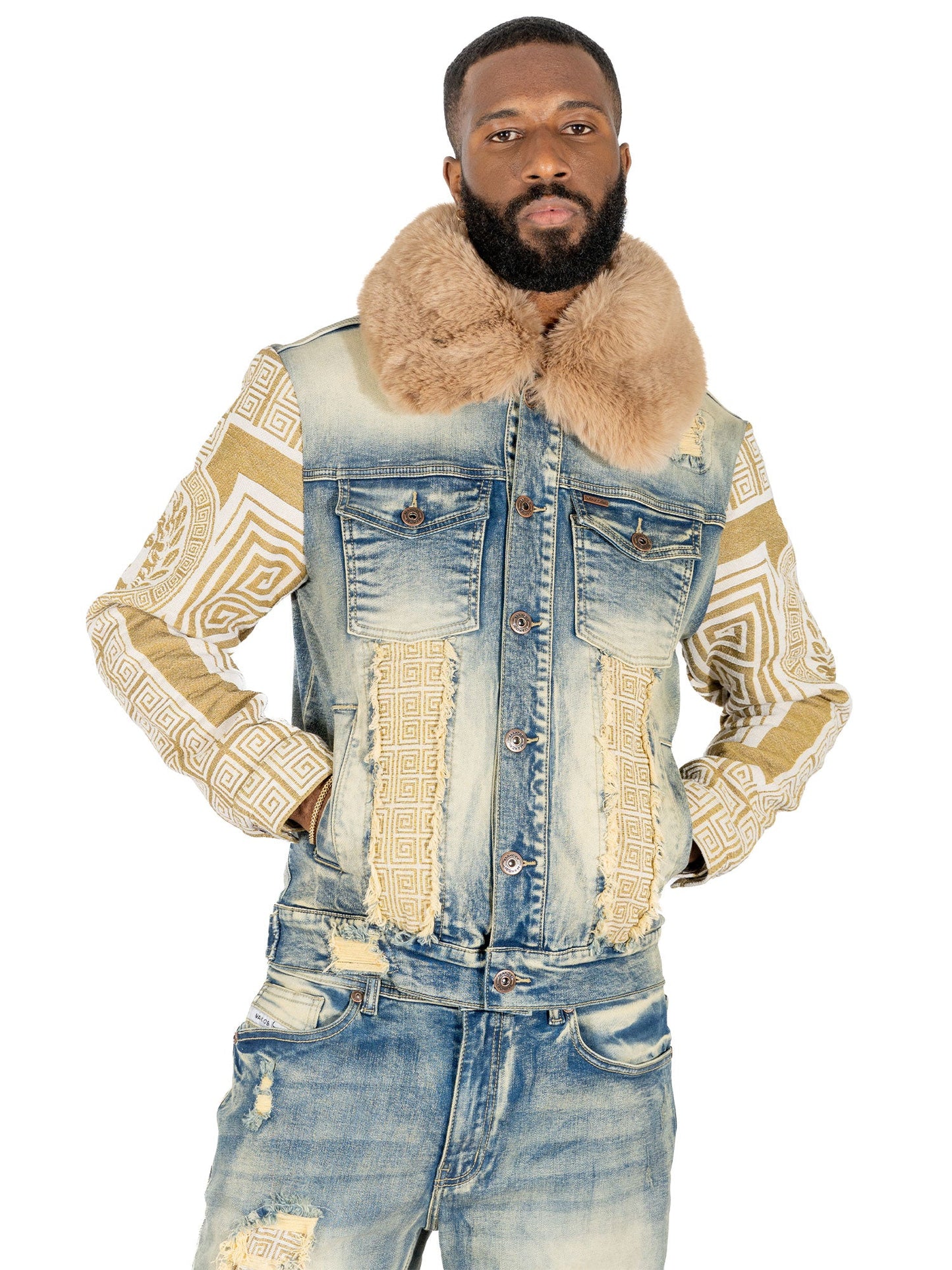 M1054 SARTONI DENIM JACKET WITH FUR COLLAR - DIRT ( NOT SOLD SEPARATLEY )