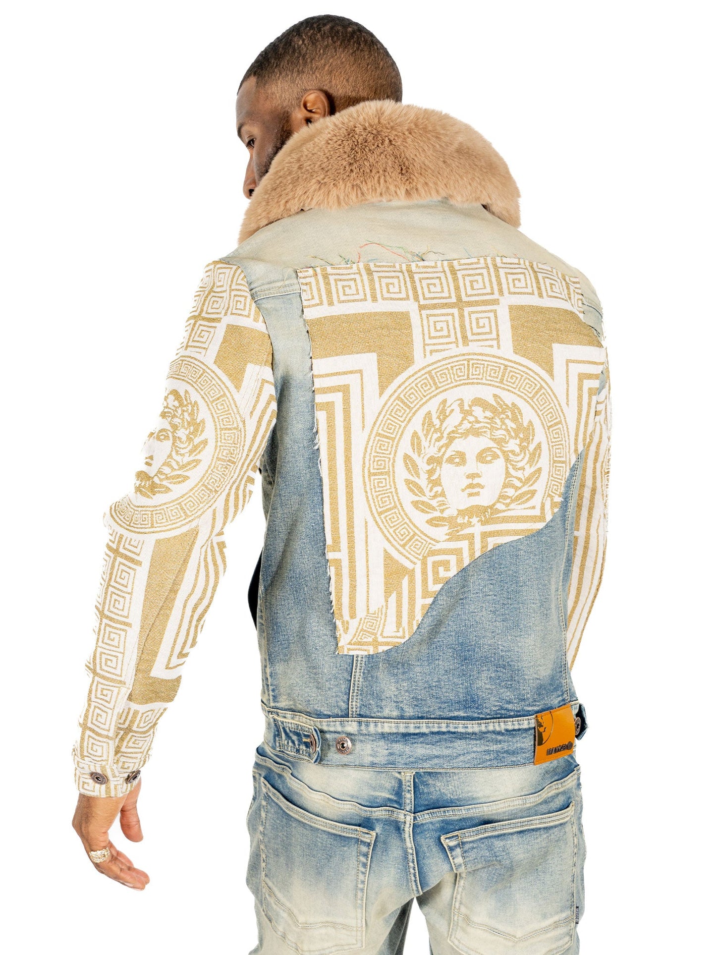 M1054 SARTONI DENIM JACKET WITH FUR COLLAR - DIRT ( NOT SOLD SEPARATLEY )