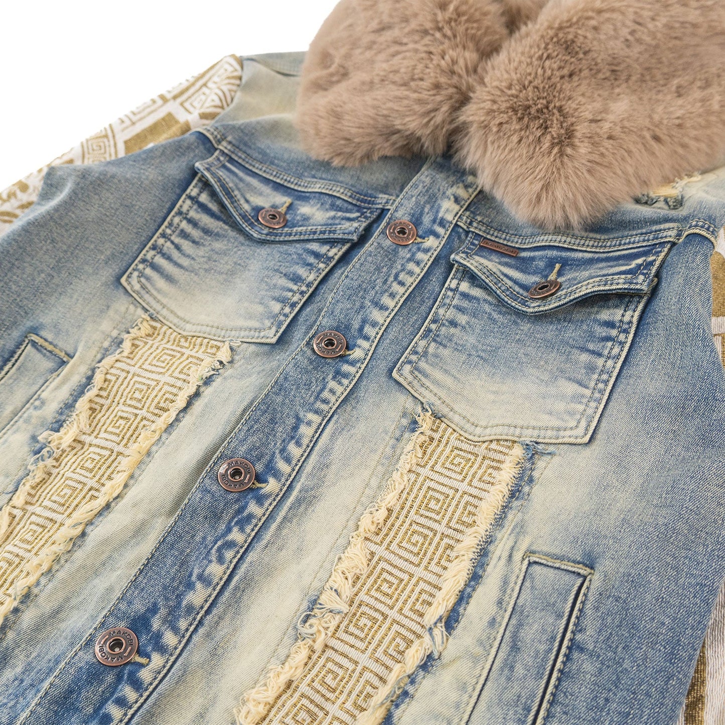 M1054 SARTONI DENIM JACKET WITH FUR COLLAR - DIRT ( NOT SOLD SEPARATLEY )