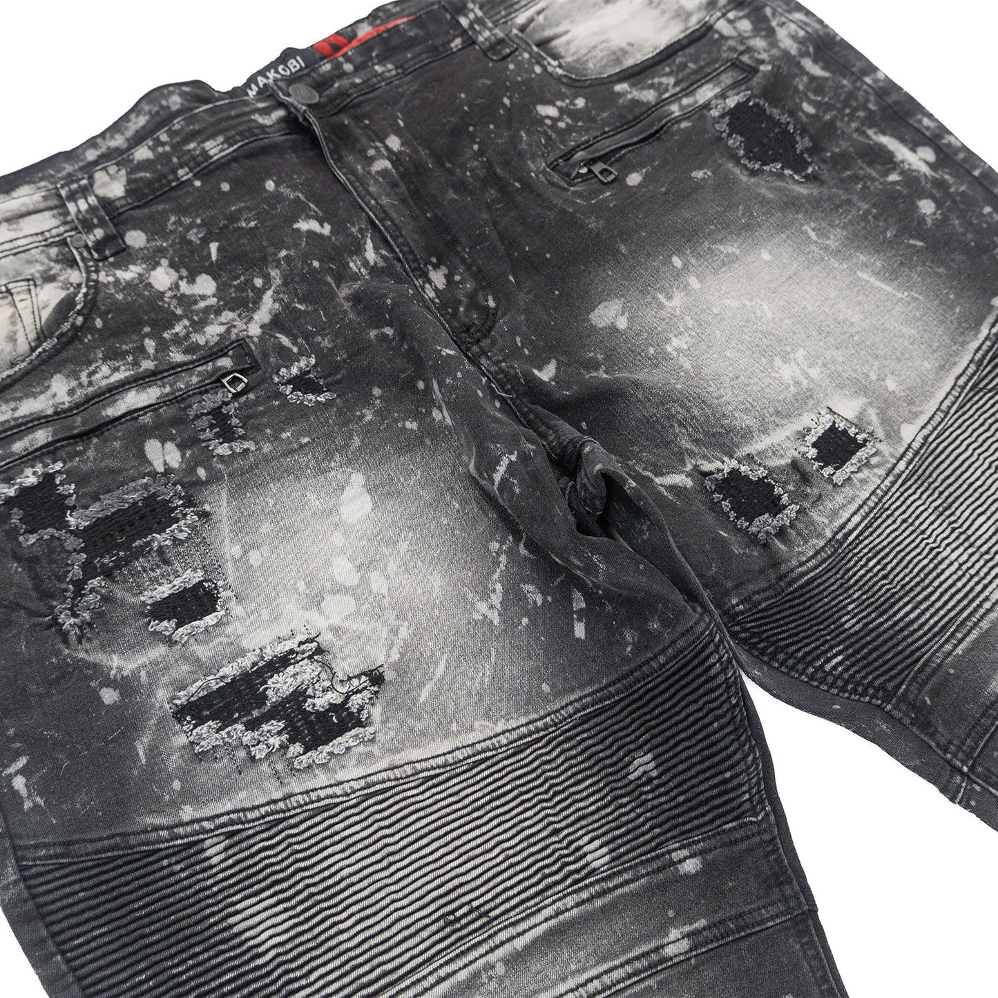 M1779 Makobi Biker Jeans with Rip Damages - Black