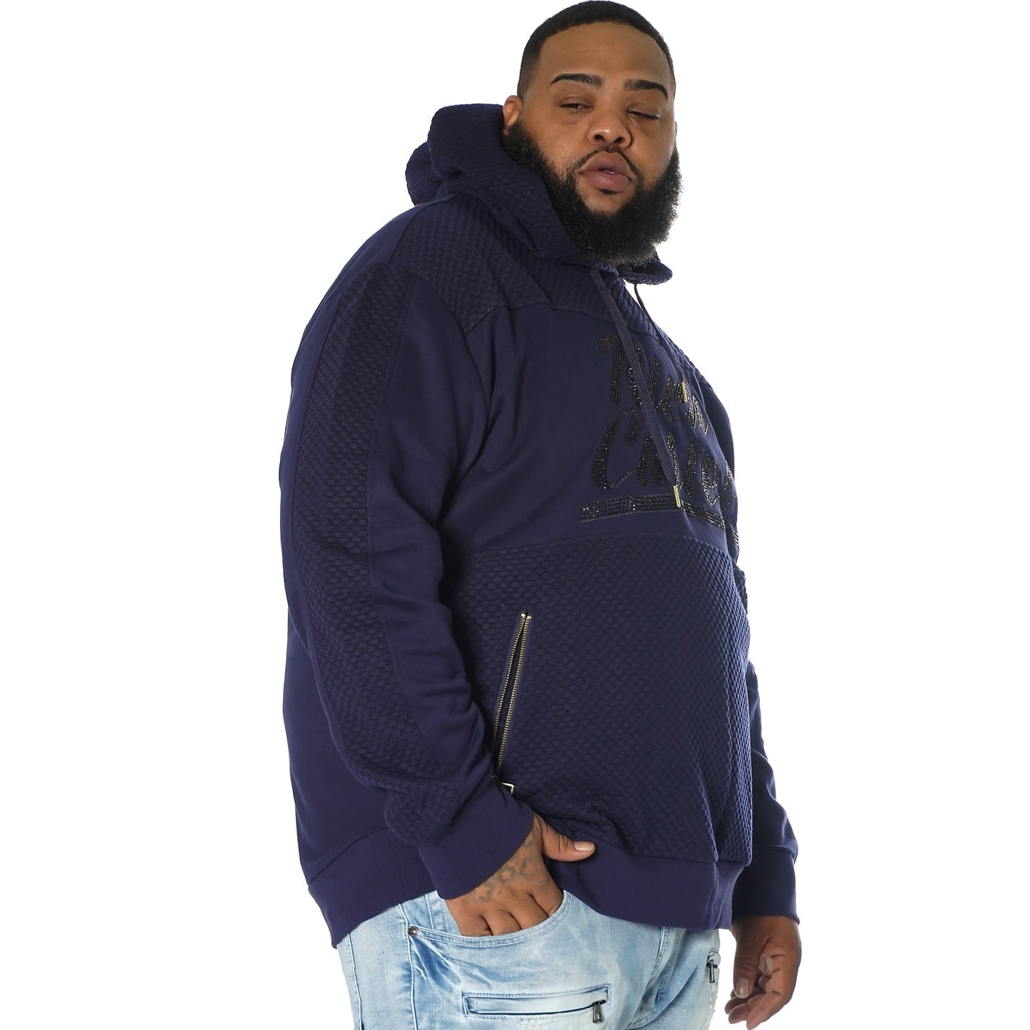 M3835 "Rich Cartel" Pull Over Knit w/ Rhinestones - Navy