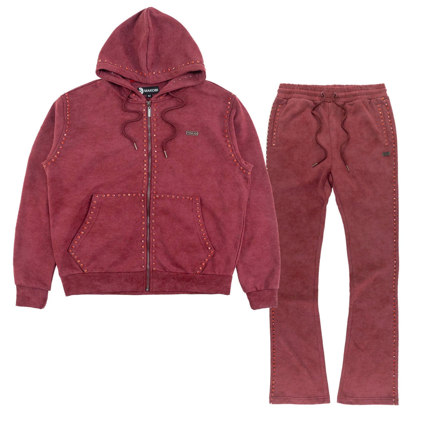 Set | M5455 Lorenzino Zip-Up Hoodie Set - Burgundy