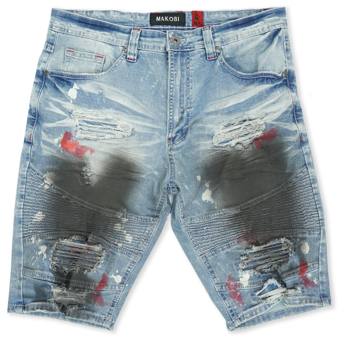 M709 Malaquite Biker Shredded Shorts - Light Wash