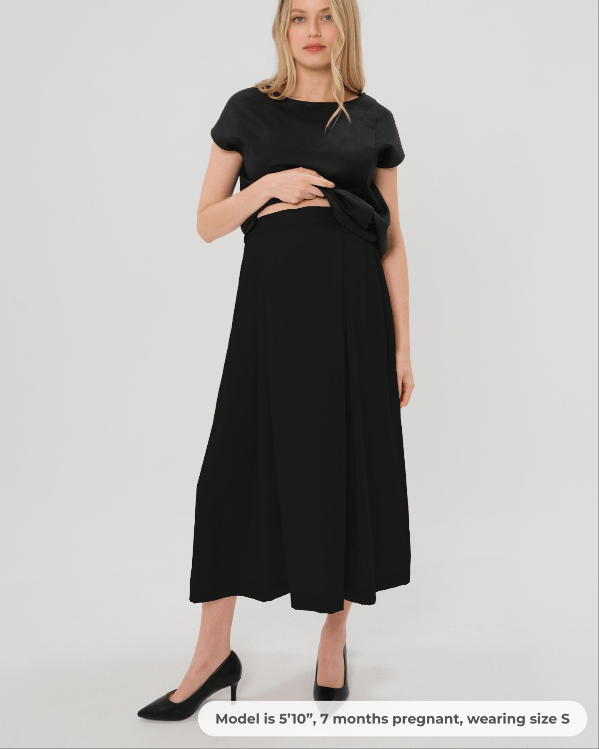 Over-Under Bump Pleated Maternity Maxi Skirt in All-Season Wool Blend