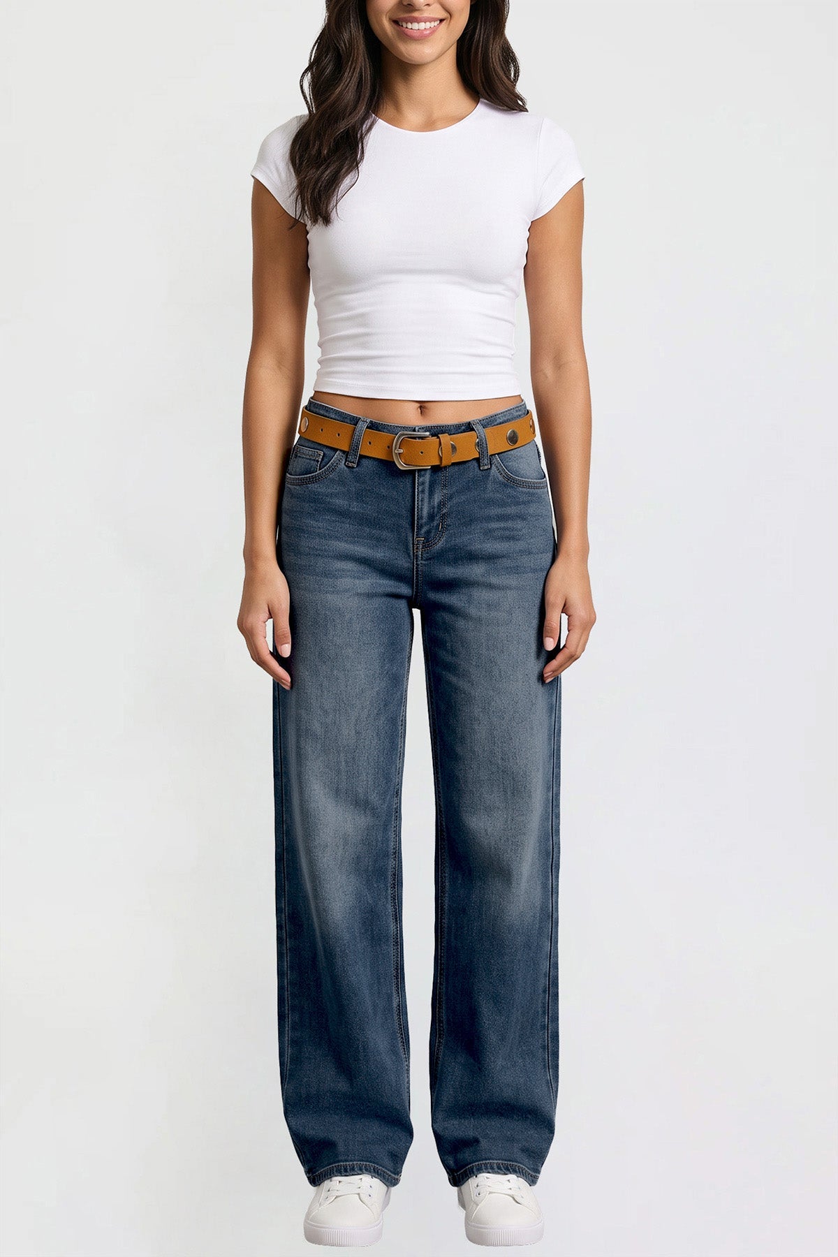 Women's Britney Belted Wide Leg Jeans