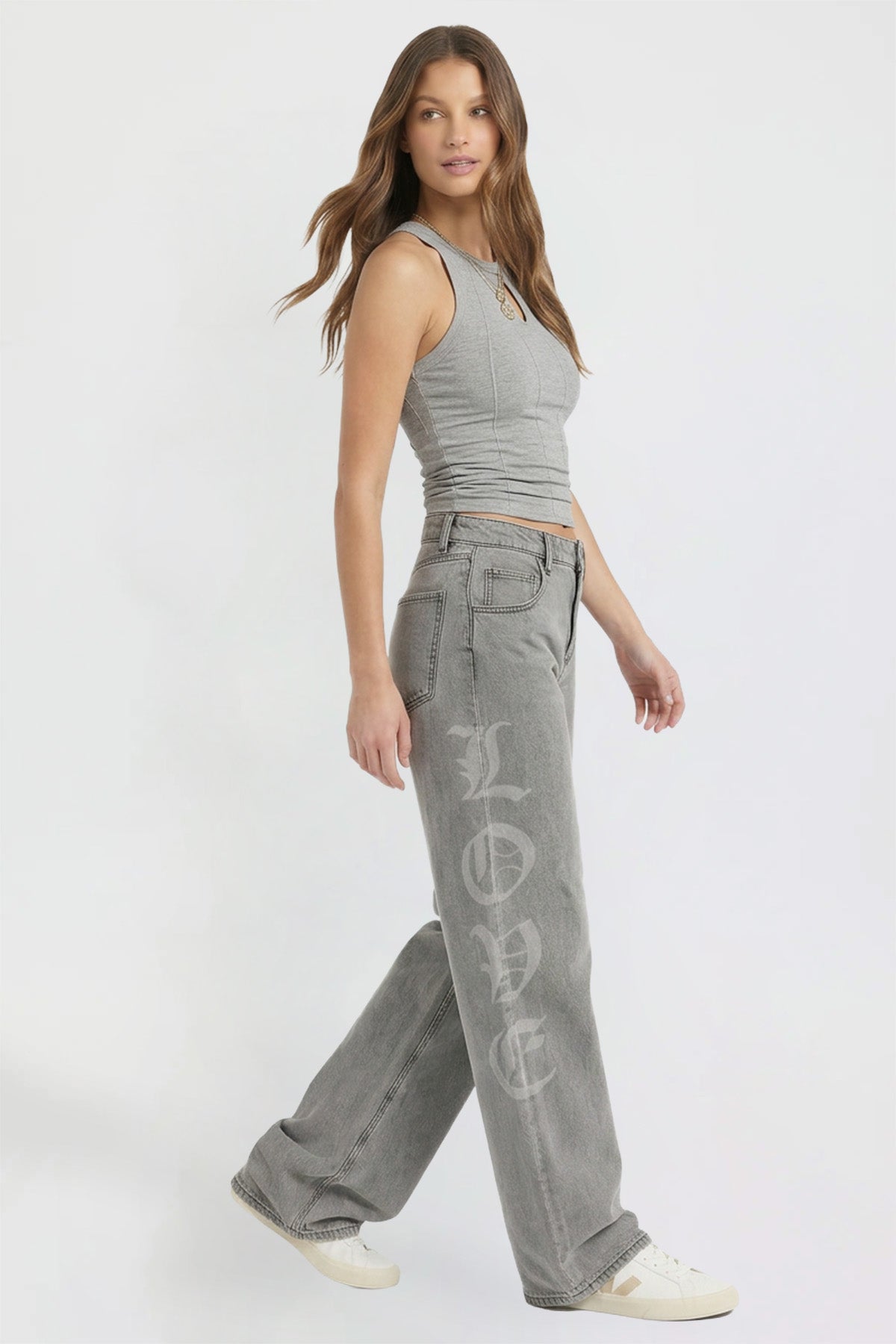 Women's Relaxed Super Wide Love Print Jeans