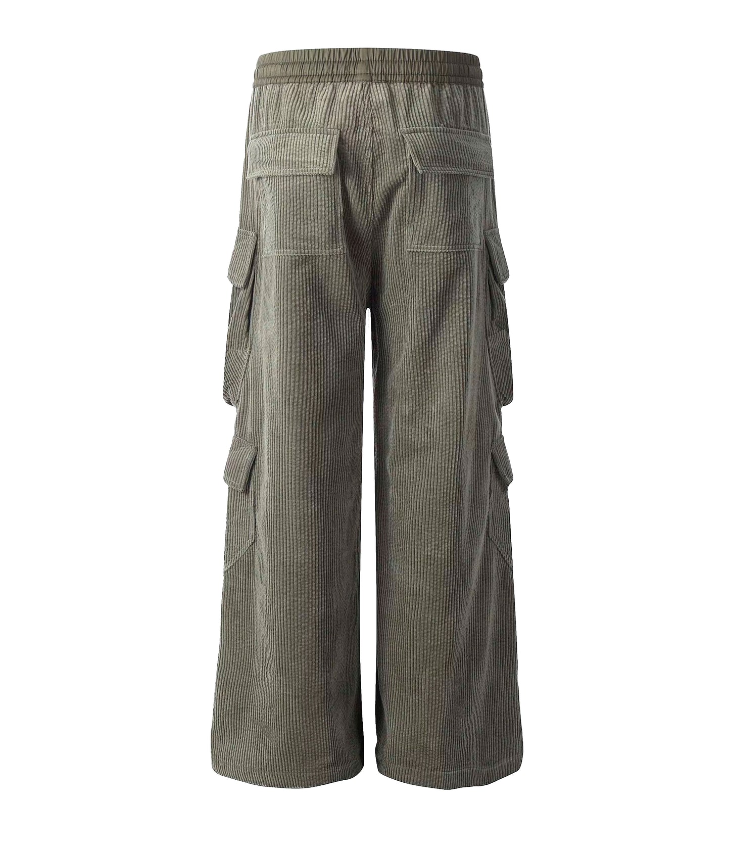GREY CORDUROY DRAWSTRING CARGO PANTS