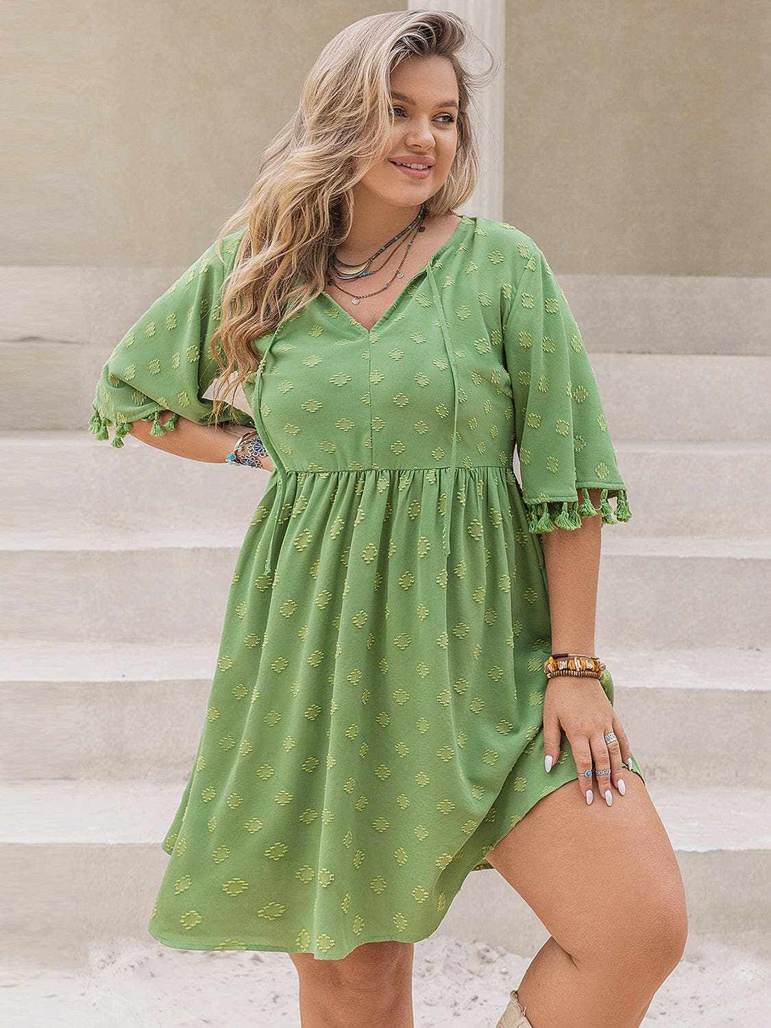 Trendsi Plus size tassel mini dress