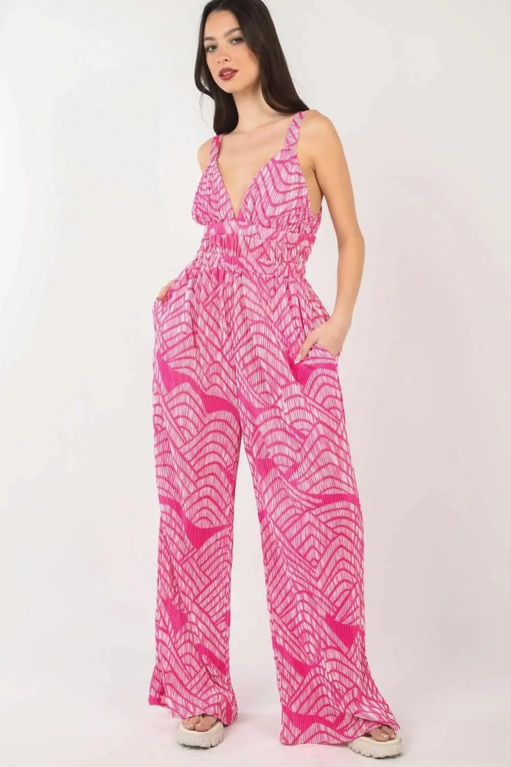 Trendsi Printed Jumpsuit Women's Casual Wide Leg Sleeveless Style Comfortable
