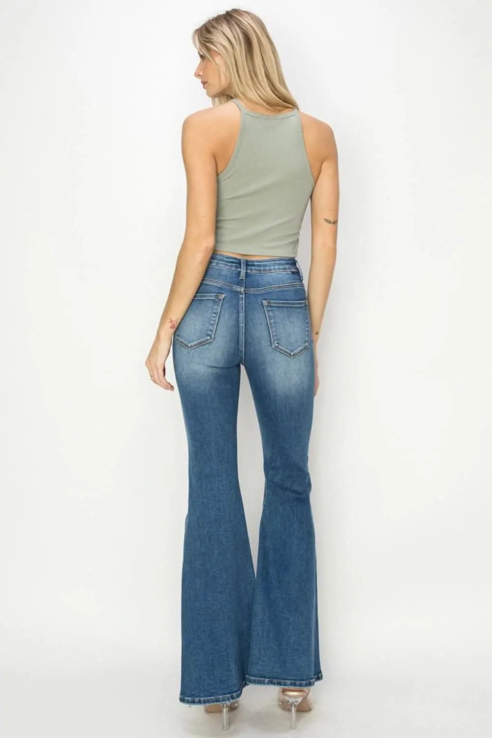 Trendsi RISEN Flare Jeans Women's High Rise USA Shipped Denim Jeans - Front Seam Detail