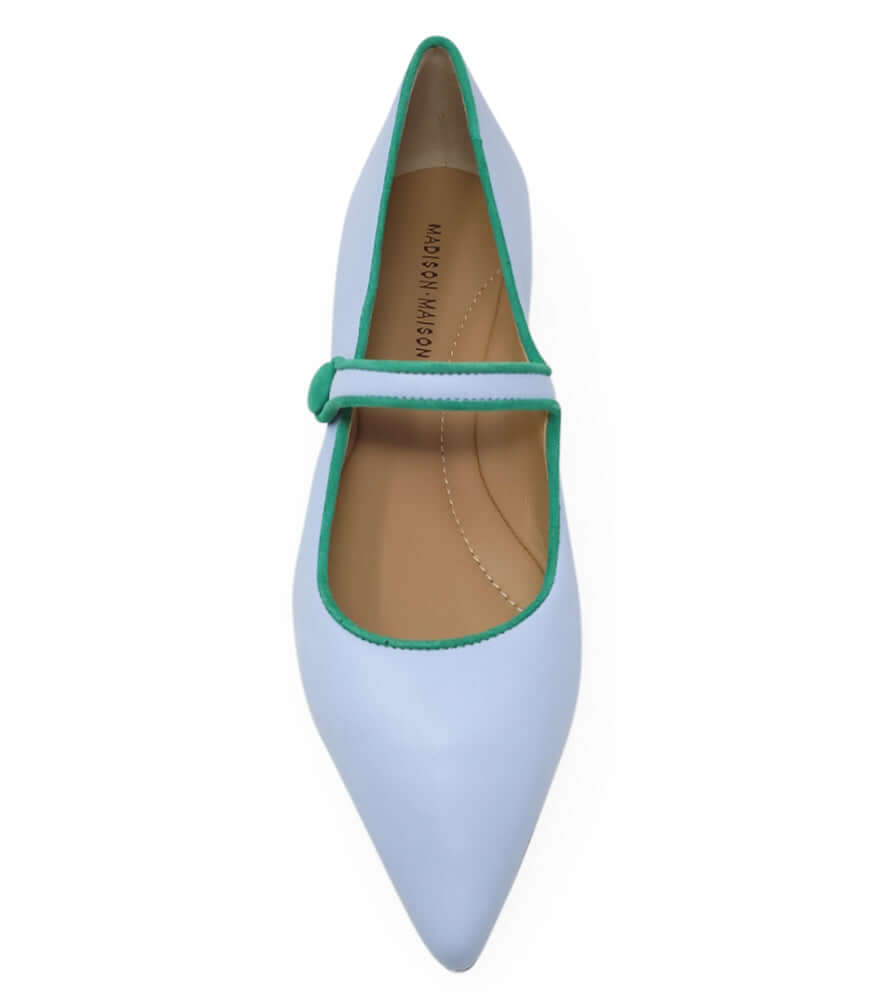 Blue Leather Flat Pointy Ballet