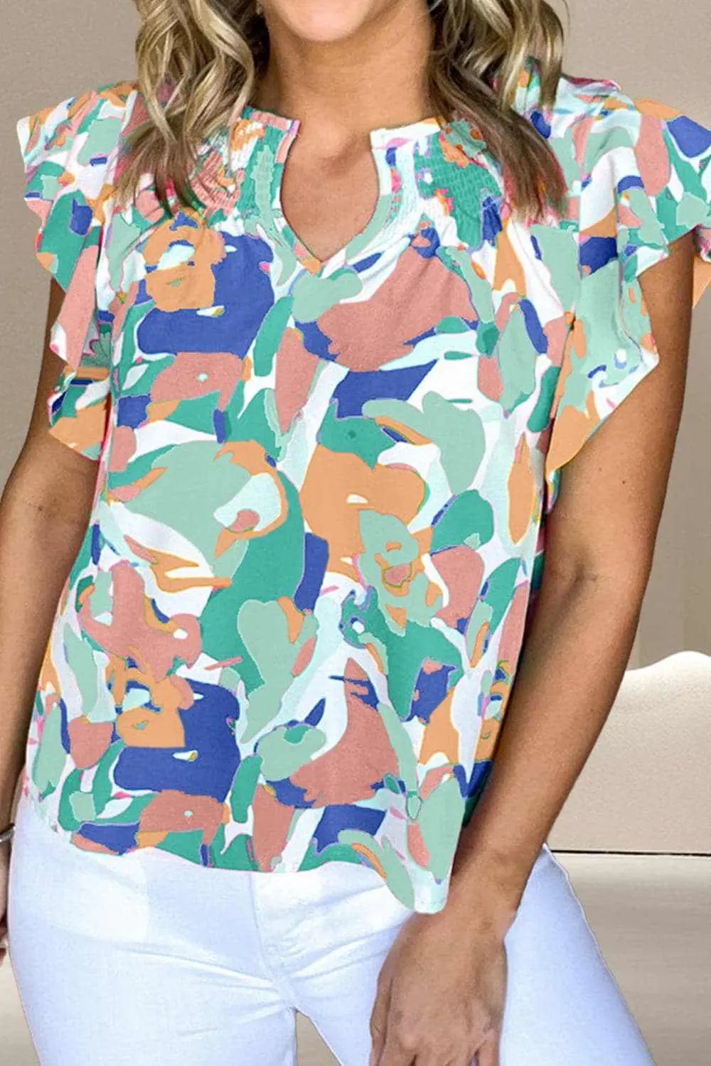 Blouse - Ruffled Cap Sleeve - Elegant Style