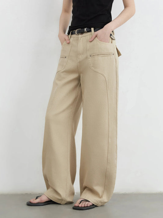 Loran Split Wide-Leg Workwear Jeans in Khaki, view 2