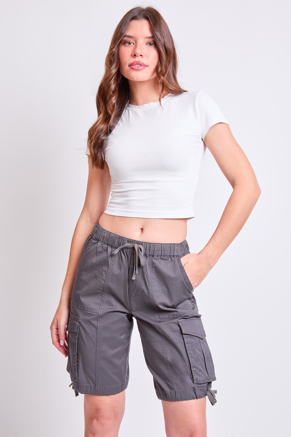 Women's High Rise Long Cargo Shorts