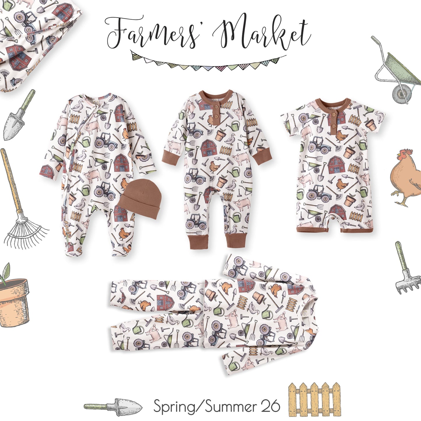 Farmer's Market Baby Zipper Romper – Soft Bamboo One-Piece