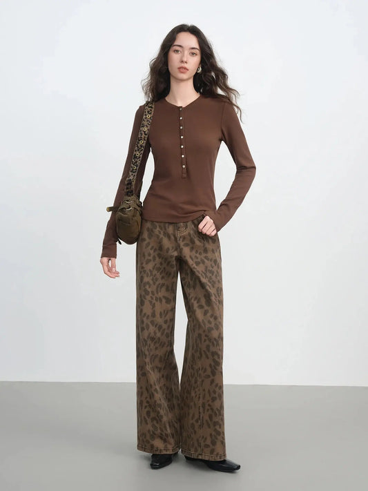 Loran High-Rise Straight-Leg Jeans in Brown, view 2