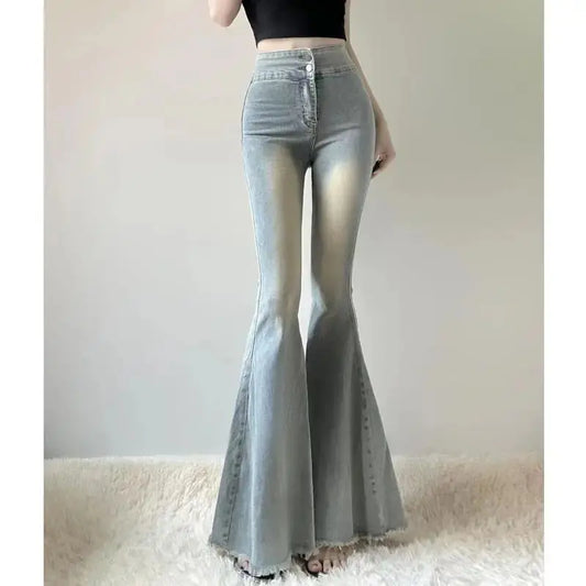 Loran Fishtail-Hem Flare Jeans in Blue, view 2