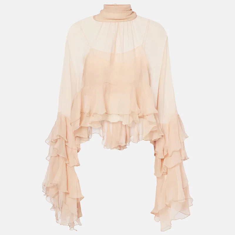 Radiant Mesh Lace Flare Blouse