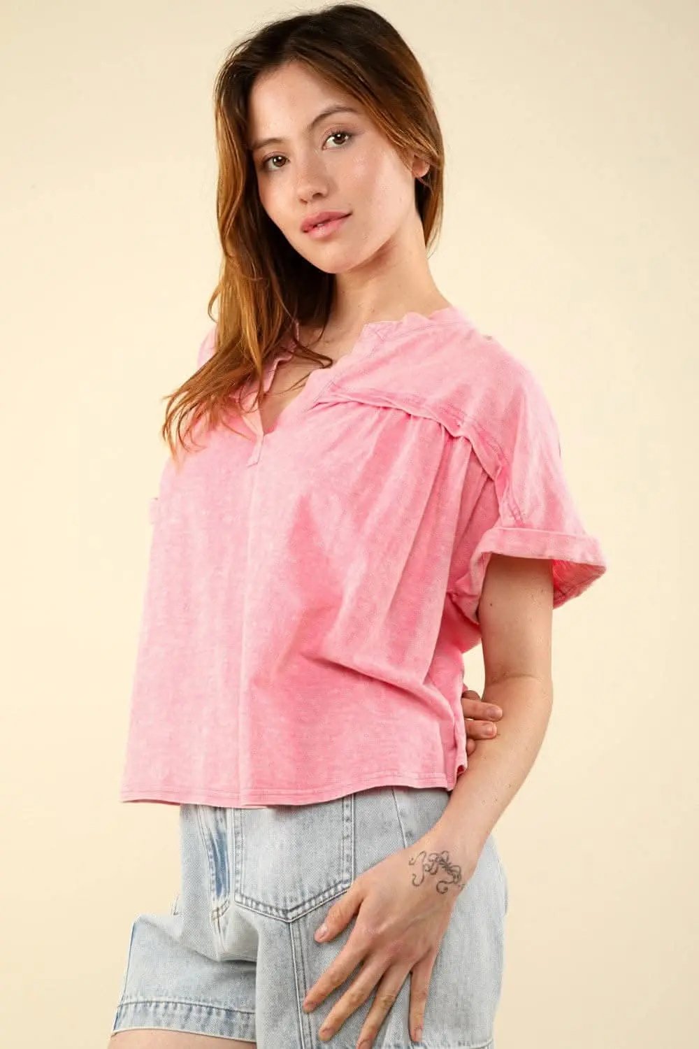 Trendsi Washed Tee Women's Everyday Short Sleeve T-Shirt Comfy Fit