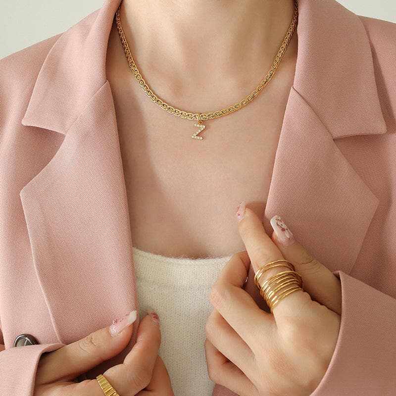 Trendsi Necklaces - Stylish zircon letter pendant necklace
