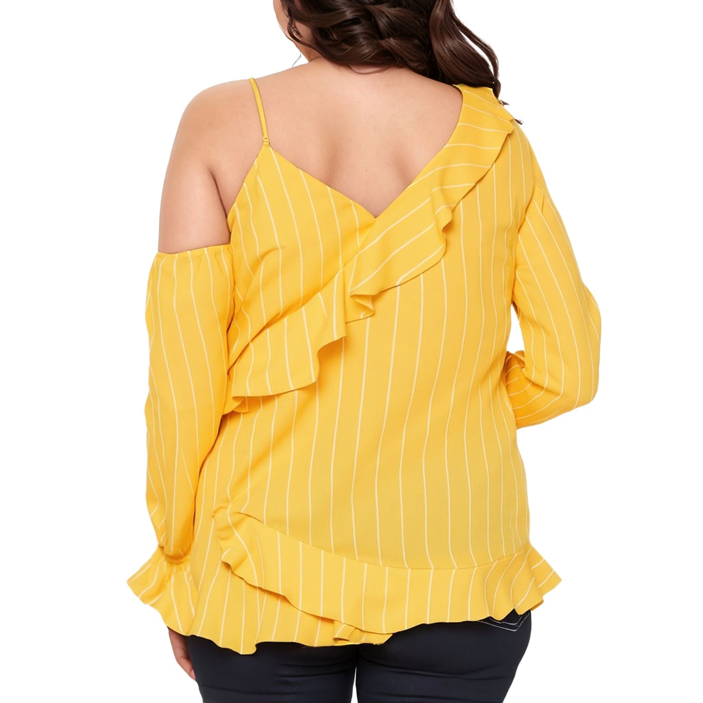 Women's Plus Size Asymmetrical Shoulder Ruffle Blouse