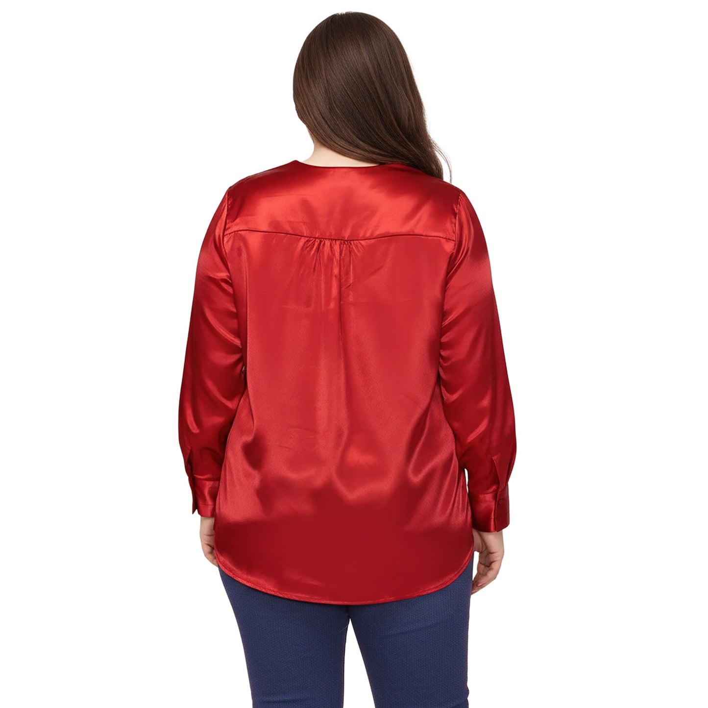 Pleione Plus Size Women's Charmeuse Contrast Cross Front Blouse