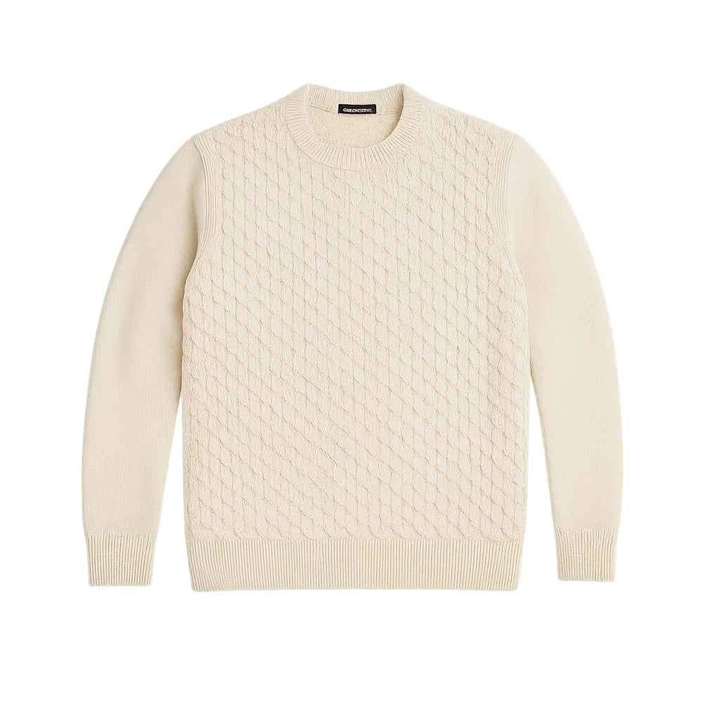 Crew Neck Cable Knit Sweater - Ecru