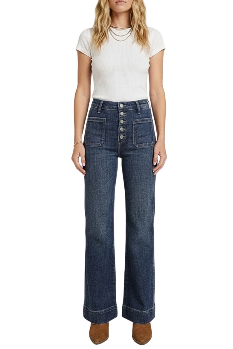 High Rise Front Patch Pocket Holly Flare Jeans